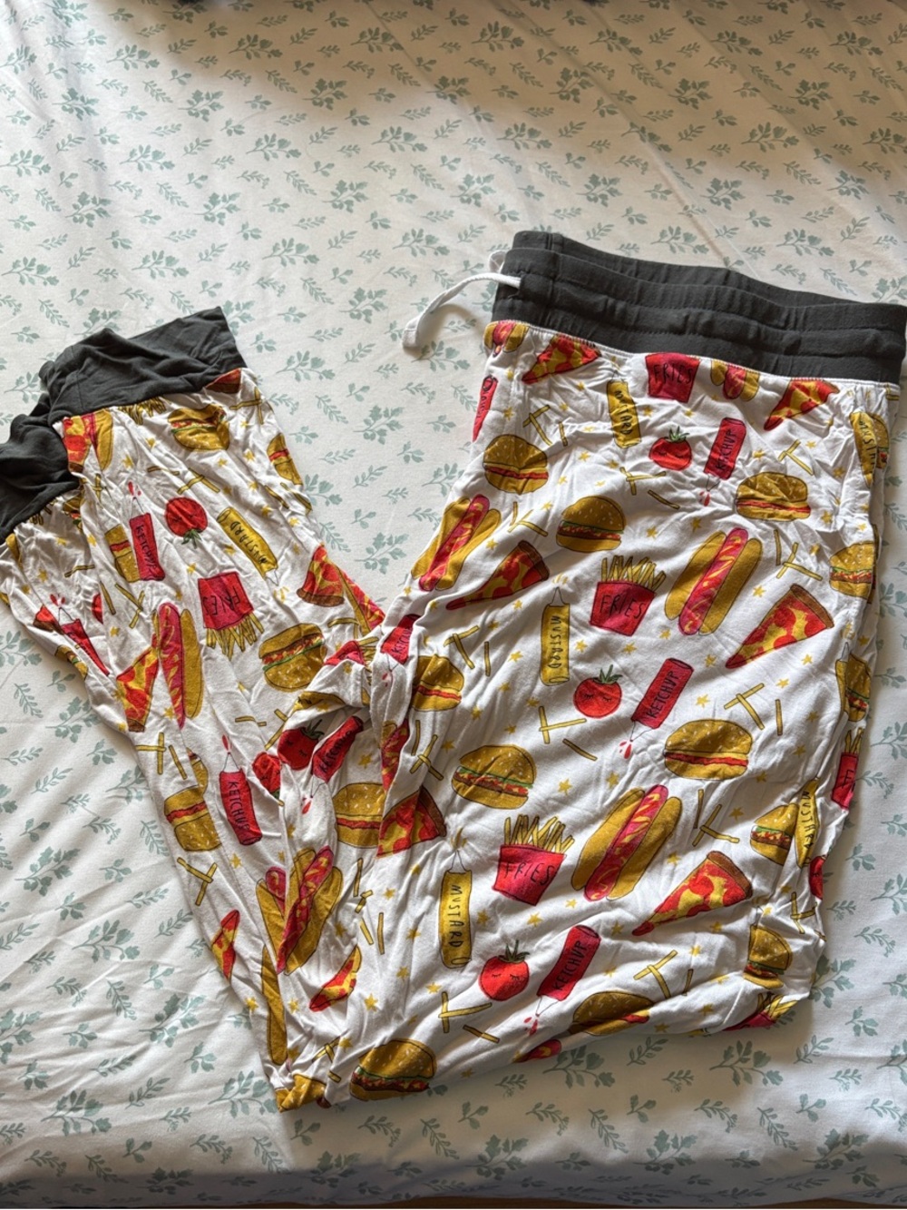 Little Sleepies White Pajama Pants with Red & Gold Fast Food Print